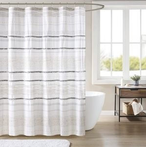 Ink+Ivy NEA 100%Cotton Multi-colored Stripe Print Shower Curtain